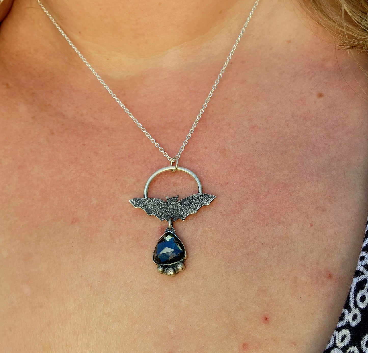 Sterling Silver Bat and Hematite Necklace