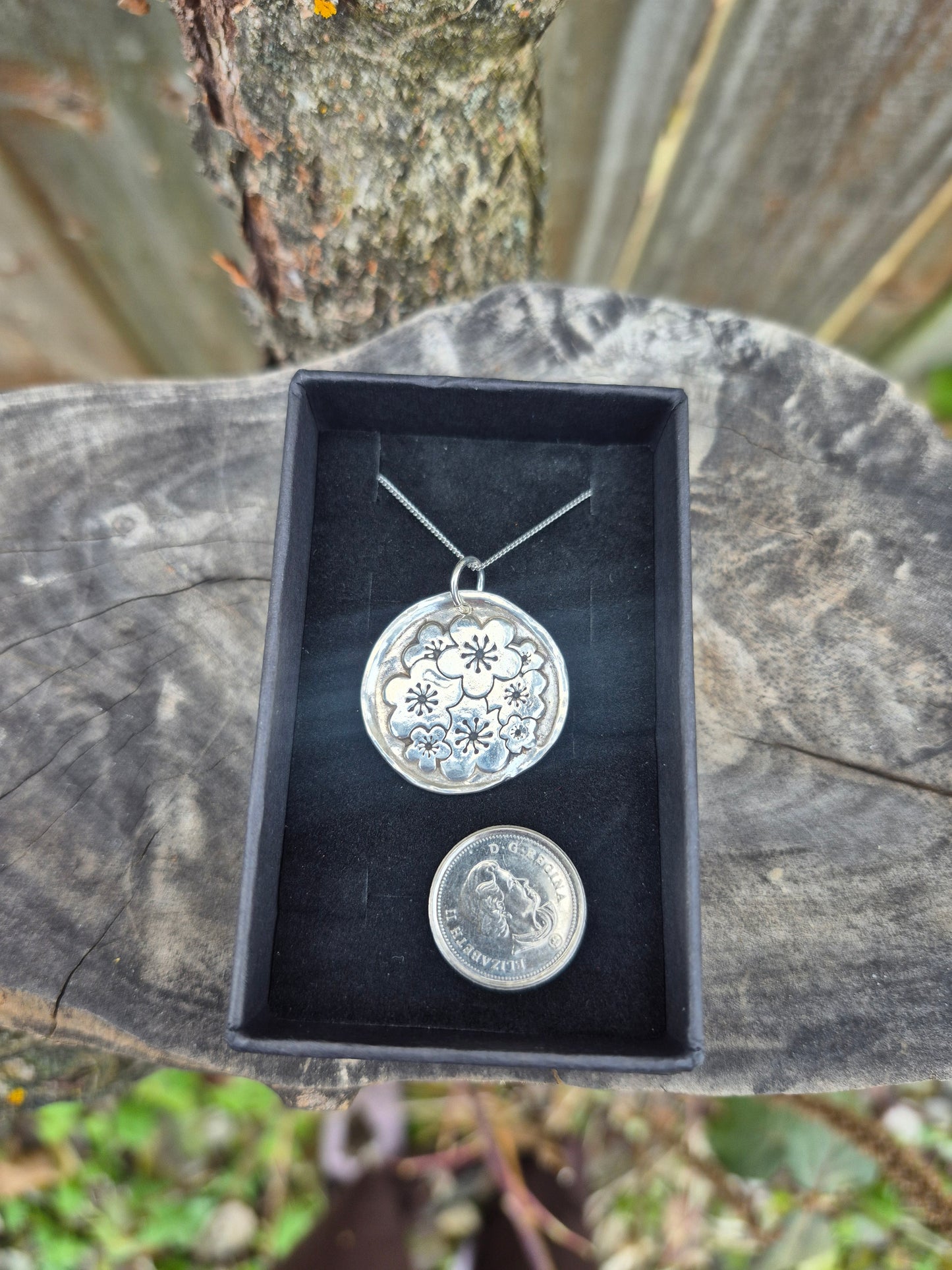 Fine Silver Floral Wax Seal necklace