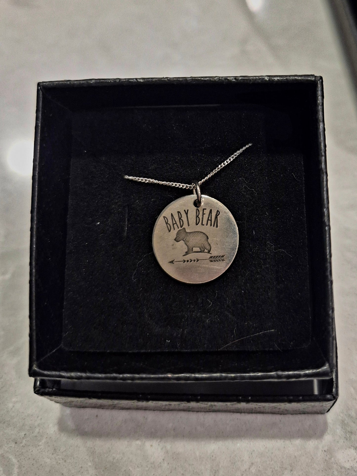 baby bear sterling silver disc necklace