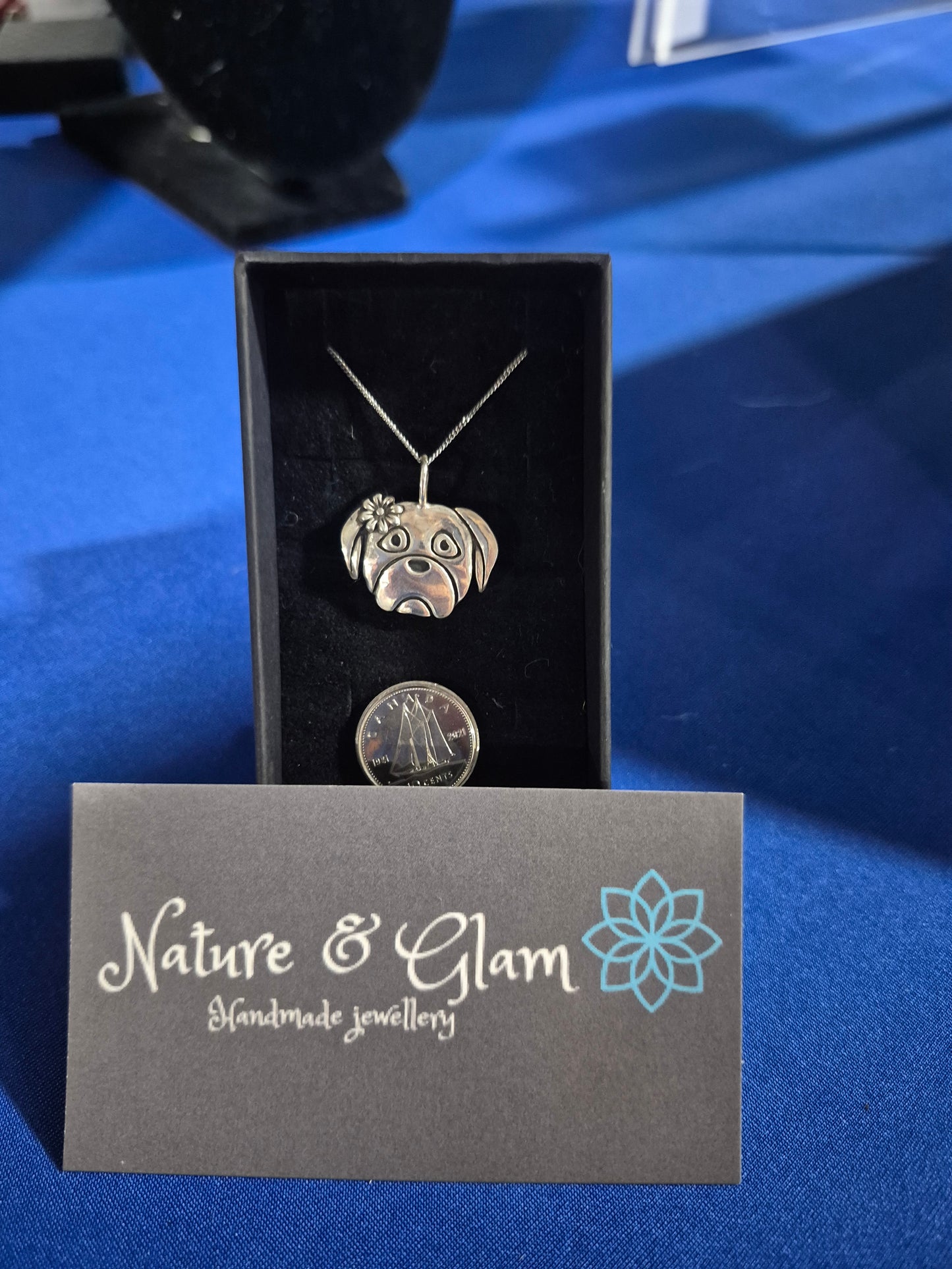 Fine Silver Pug Head Necklace