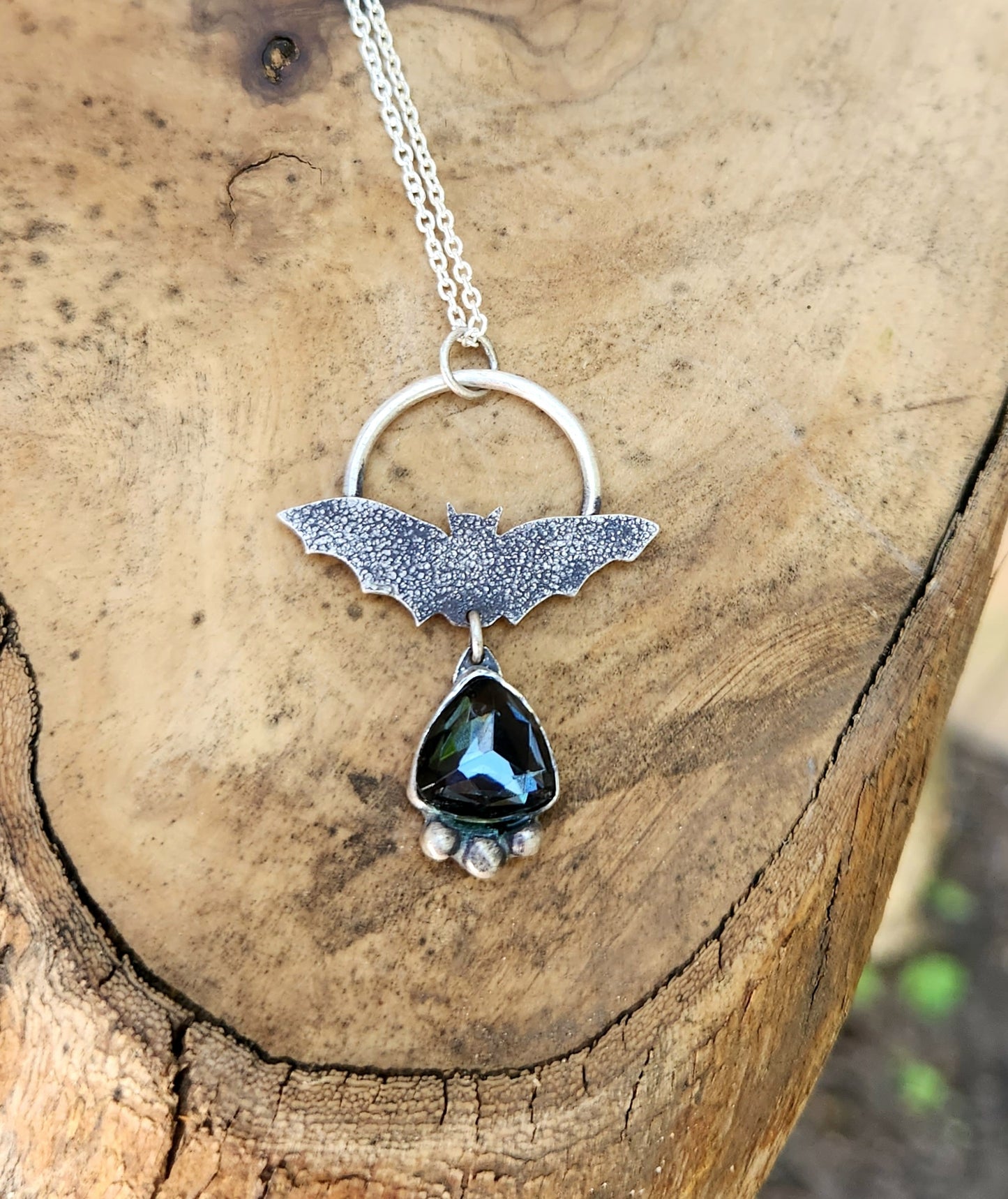 Sterling Silver Bat and Hematite Necklace