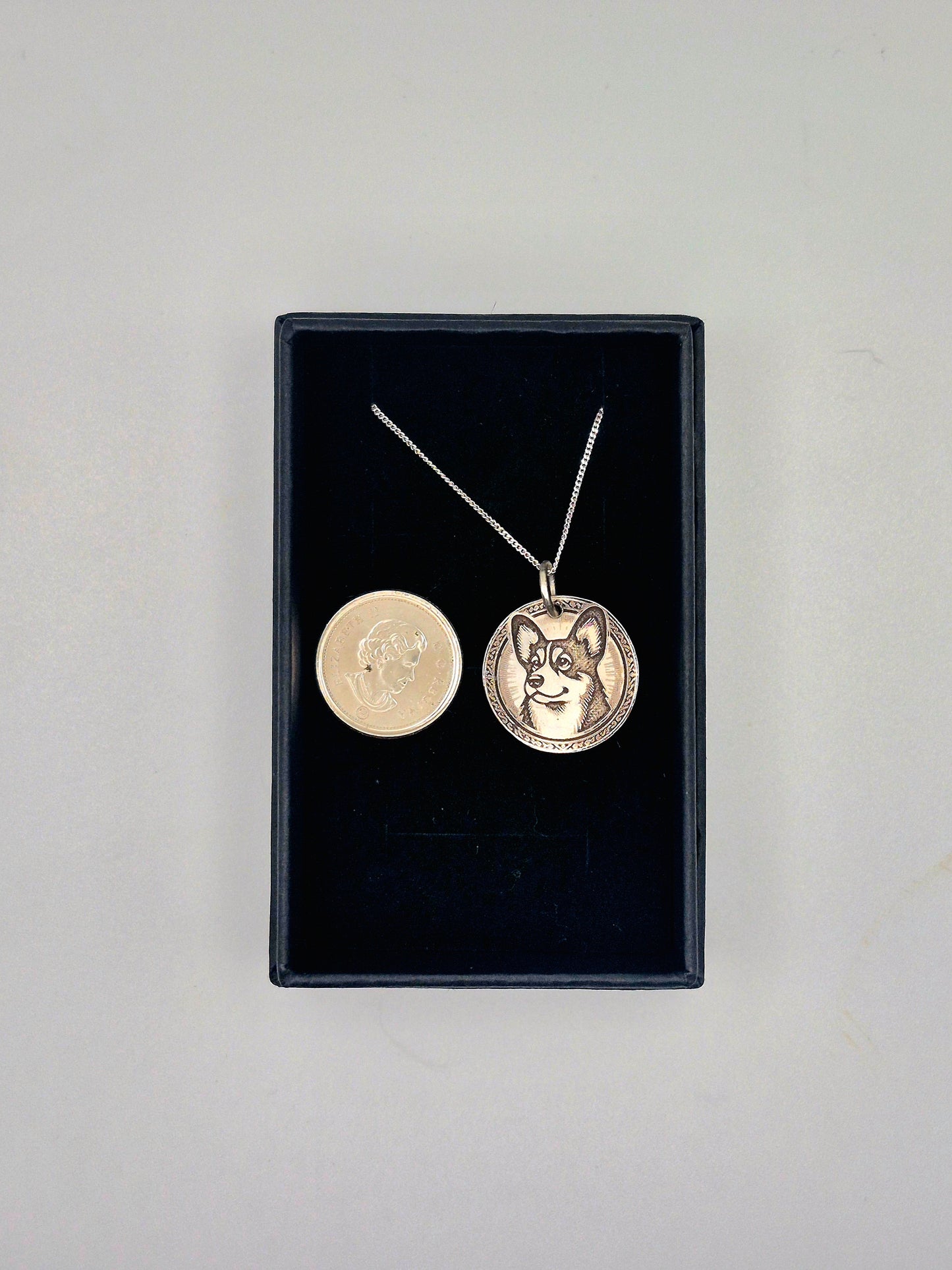 Sterling silver corgi coin pendant
