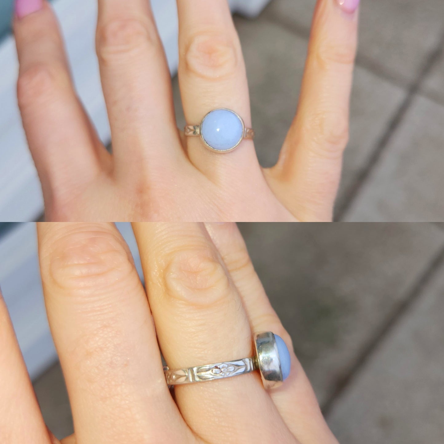 Handmade sterling silver blue Agate ring with fancy band