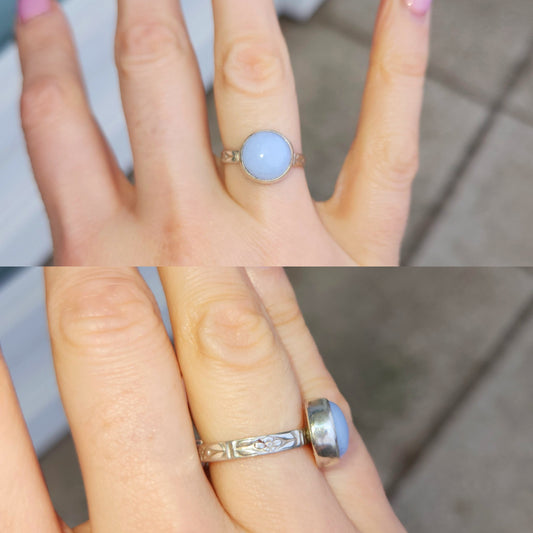Handmade sterling silver blue Agate ring with fancy band