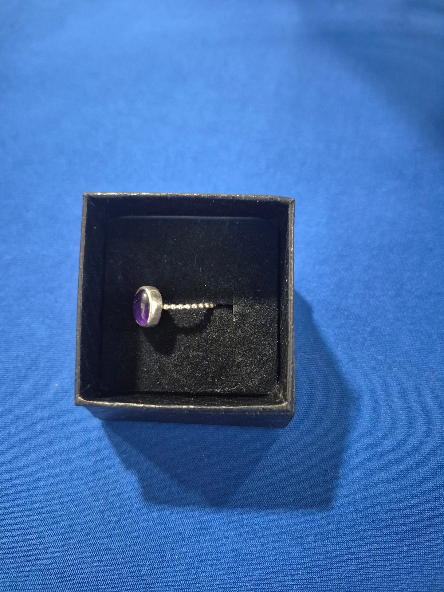 Handmade sterling silver amethyst ring with beaded band