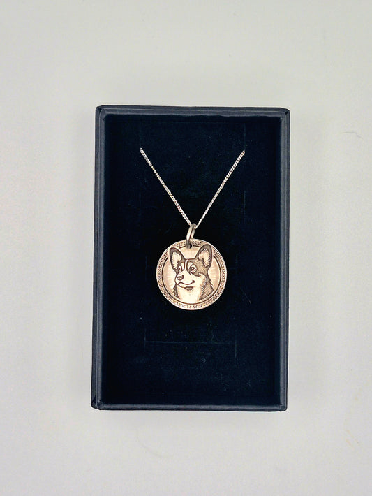 Sterling silver corgi coin pendant