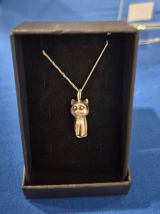 Handmade fine silver cat necklace