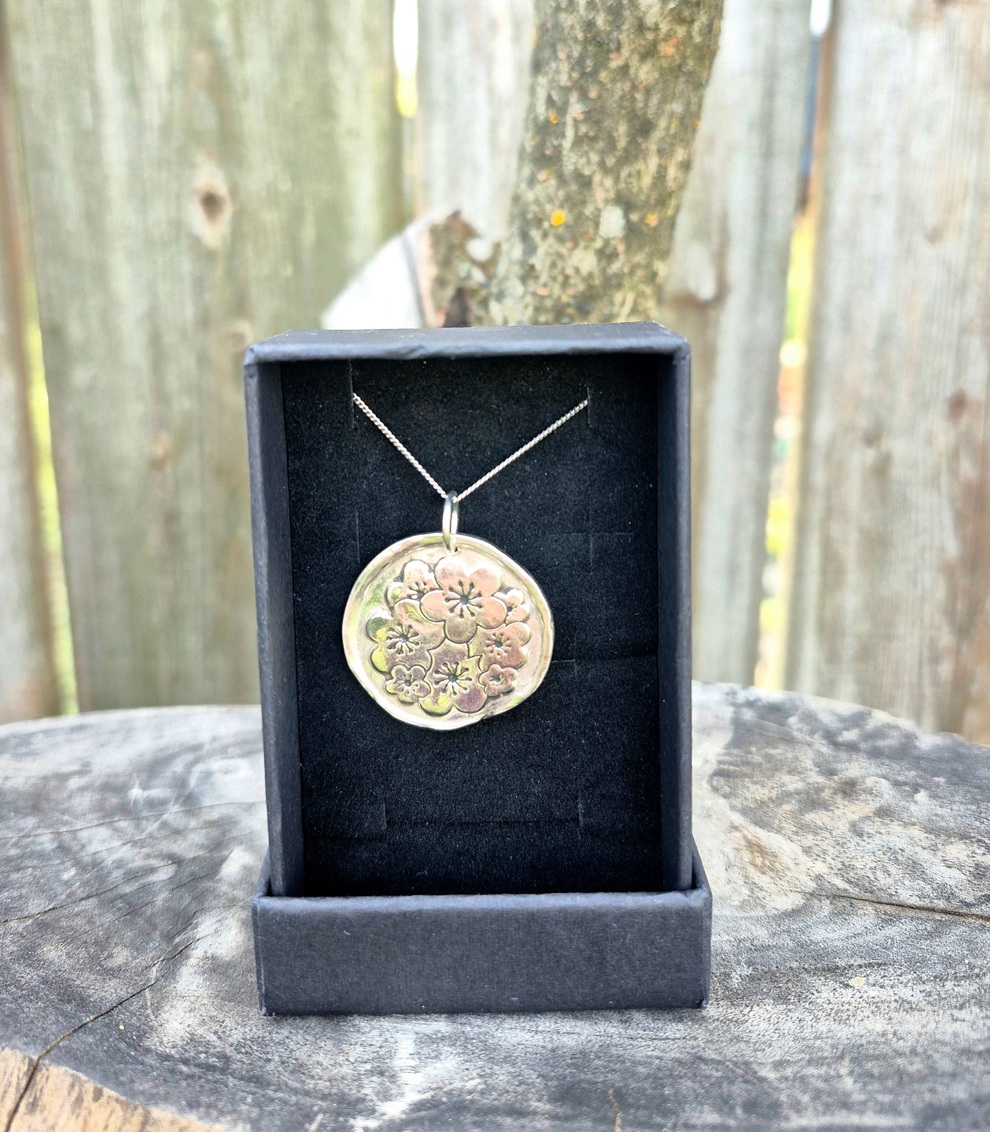 Fine Silver Floral Wax Seal necklace