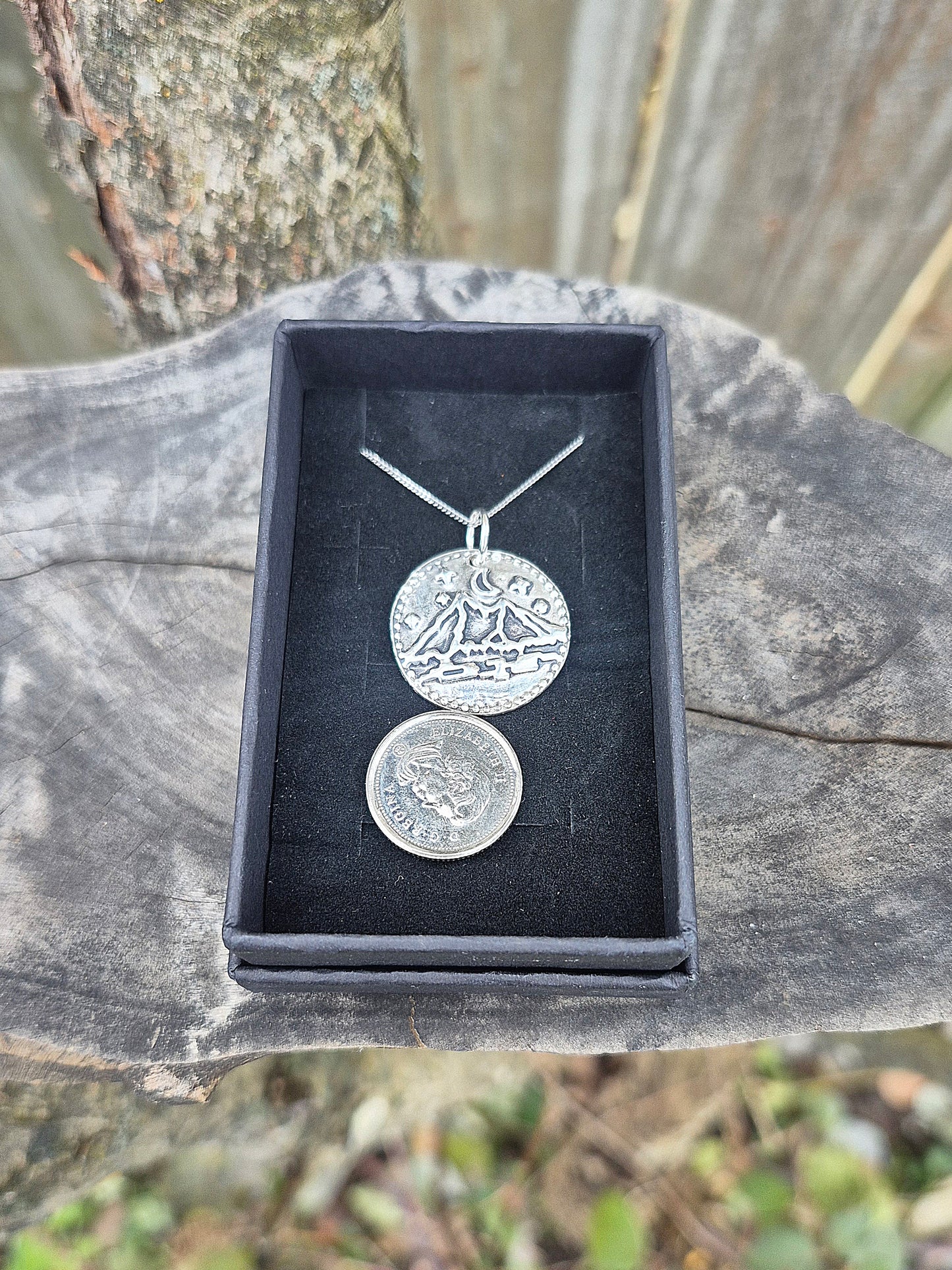 Fine Silver Mountain Wax Seal Necklace