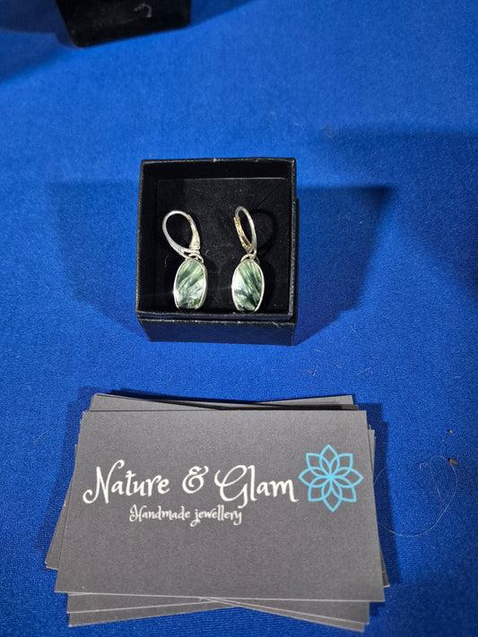 Handmade Sterling silver seraphenite dangle earrings