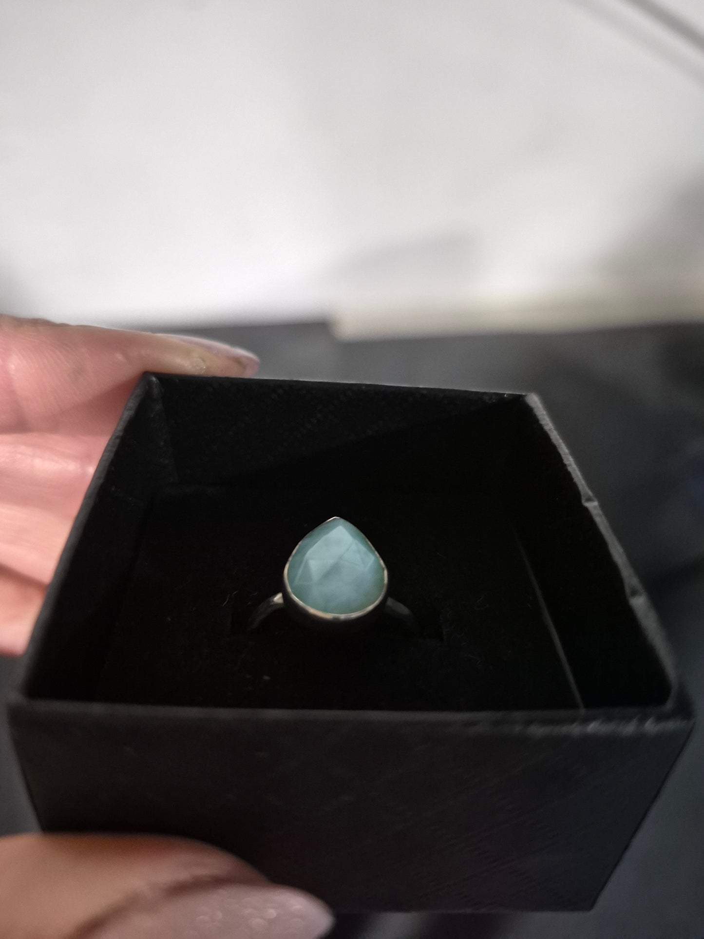 Silver silver faceted larimar ring