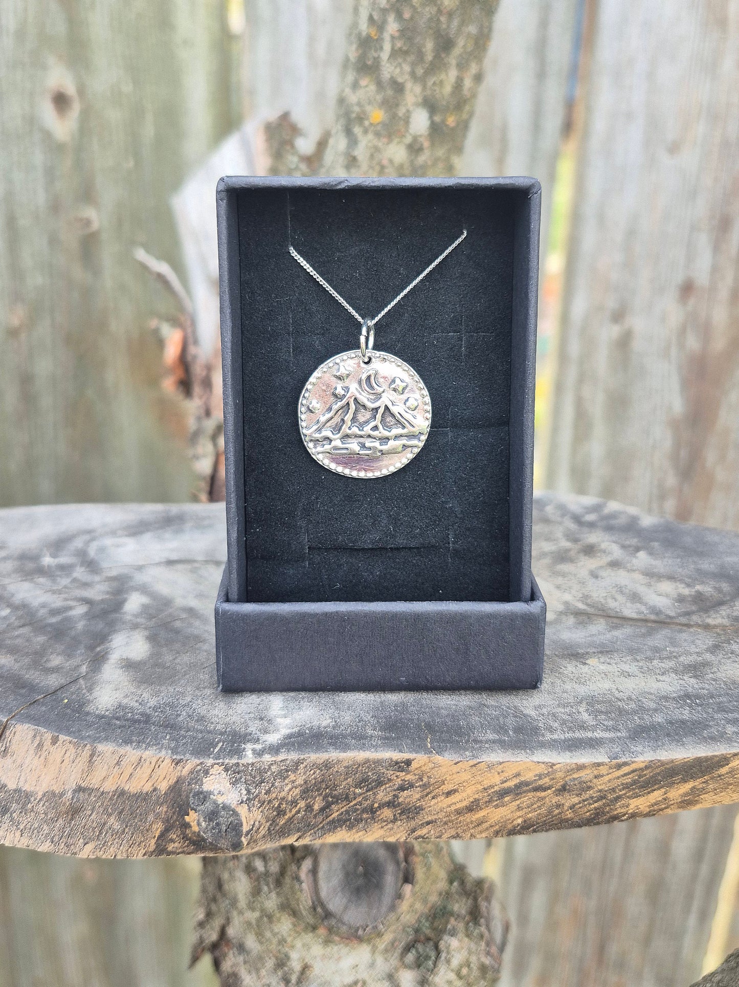 Fine Silver Mountain Wax Seal Necklace