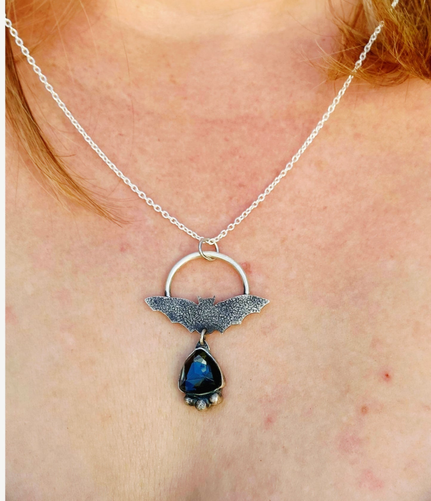 Sterling silver bat and hematite necklace