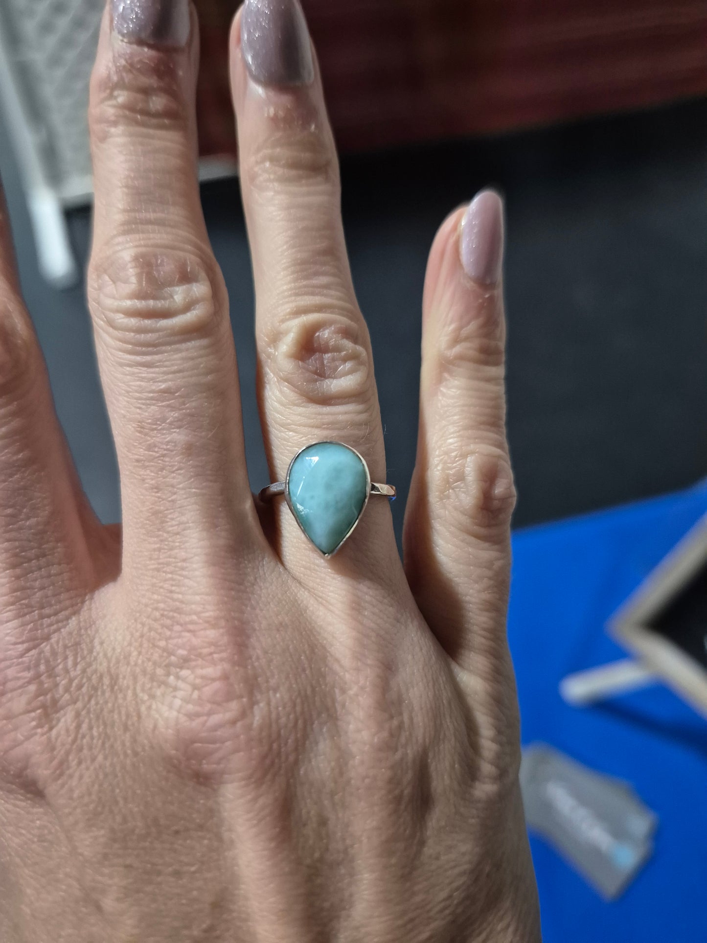 Silver silver faceted larimar ring