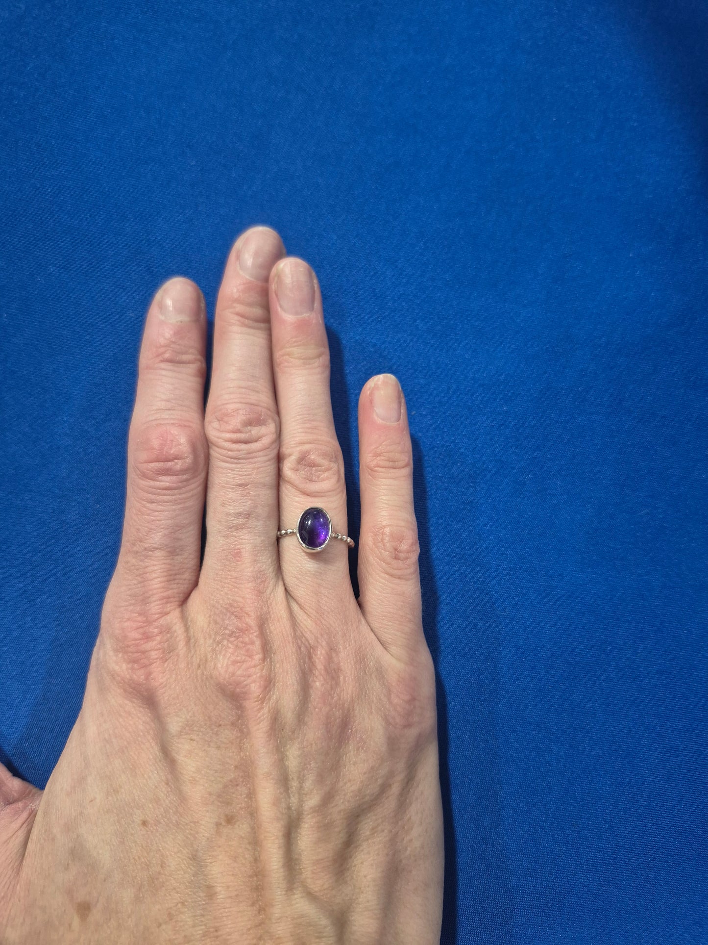 Handmade sterling silver amethyst ring with beaded band