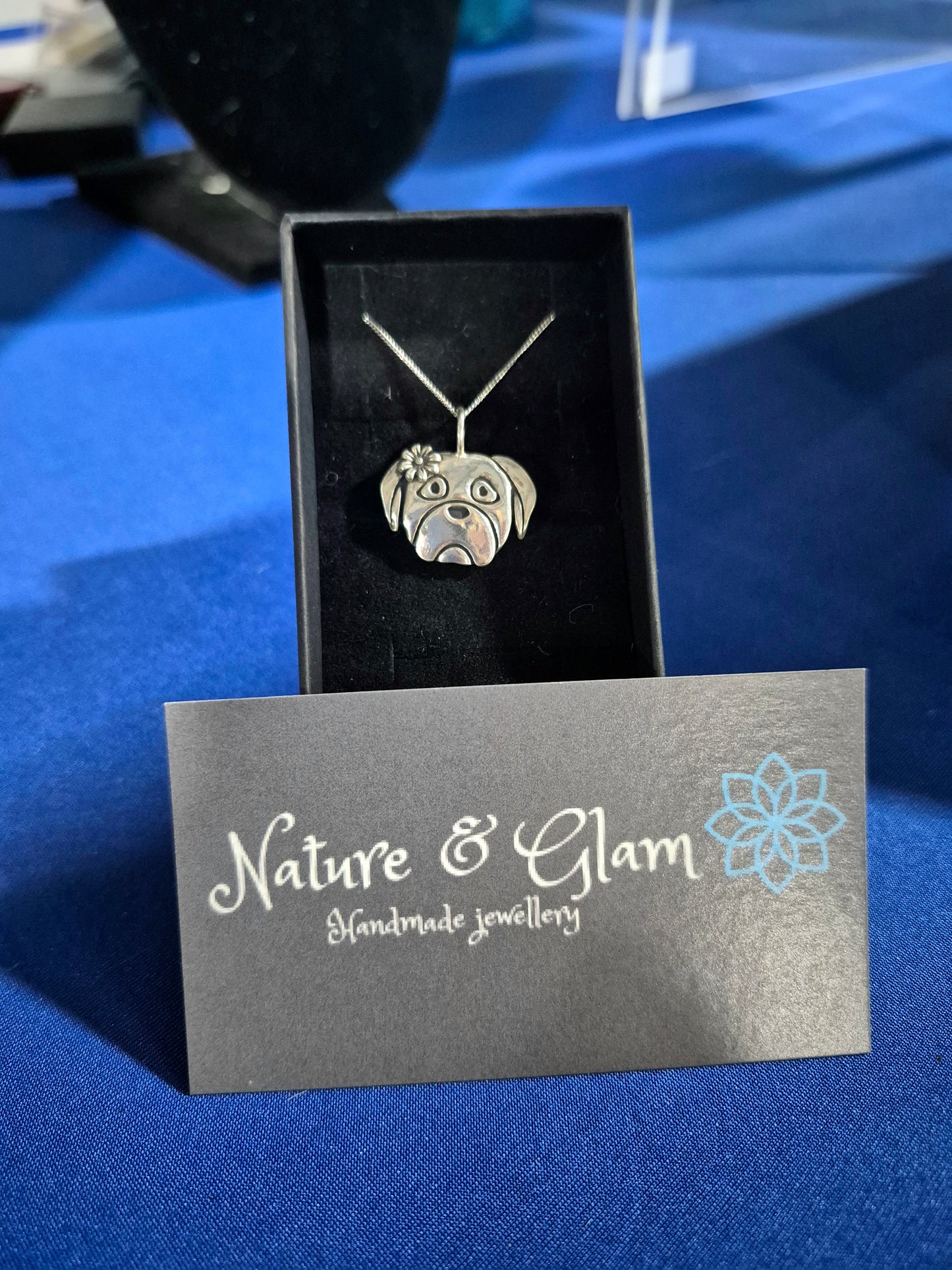 Fine Silver Pug Head Necklace